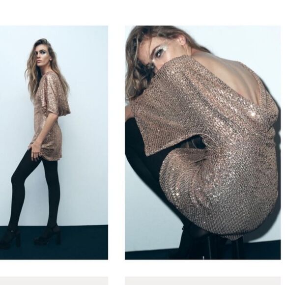 NWT ZARA Short SequinβDress - Picture 7 of 13